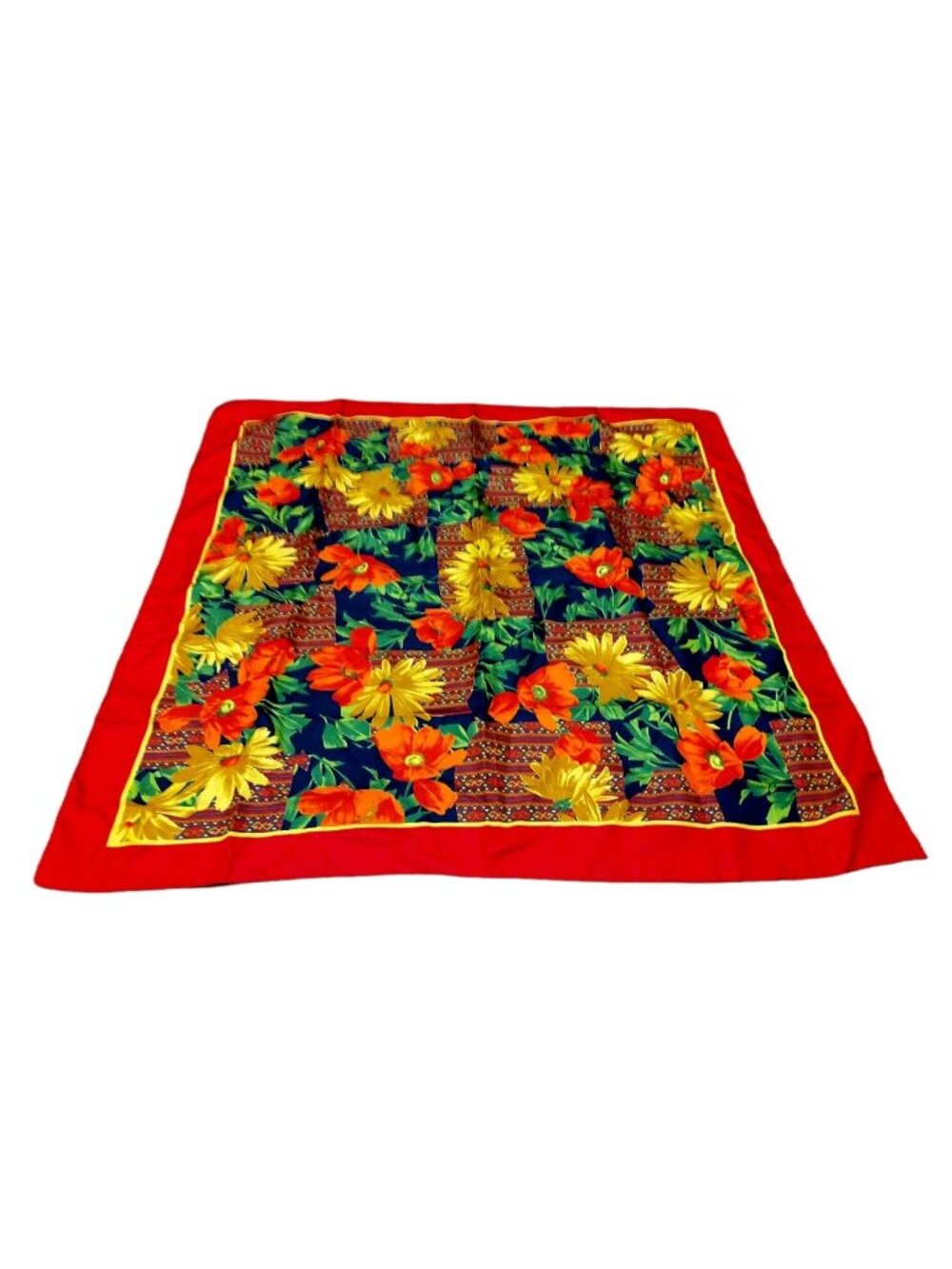 Women's Floral Red Yellow Scarf Square 33" Bandana kerchief scarves